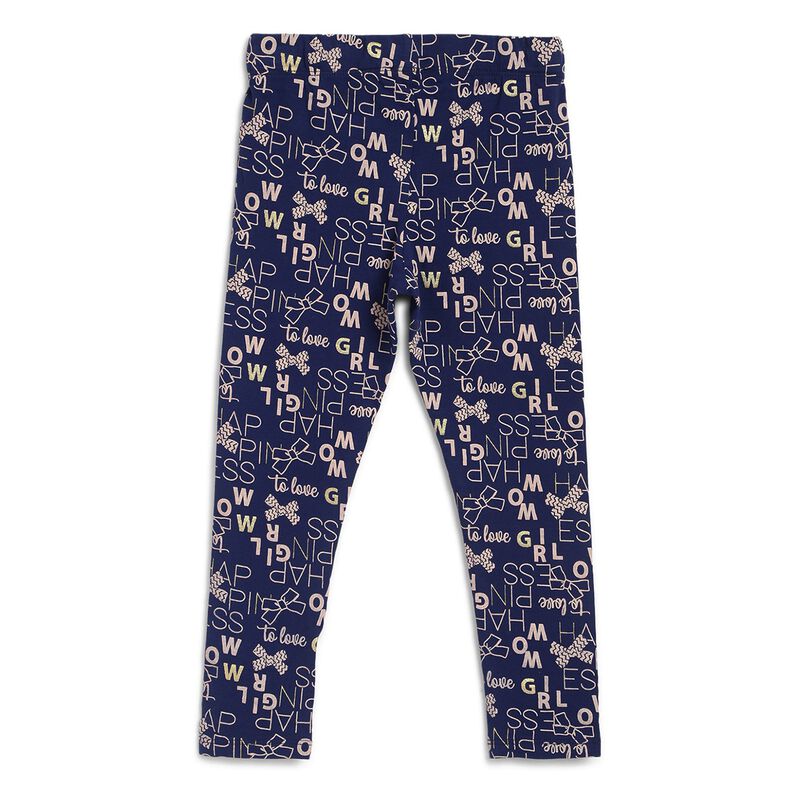 Girls Blue Printed Leggings image number null
